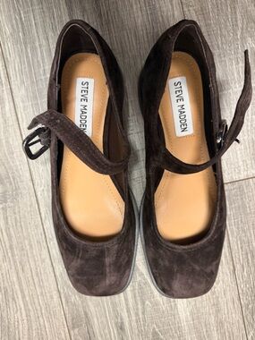 Steve Madden Dark Brown Suede Mary Jane Flats with Buckle